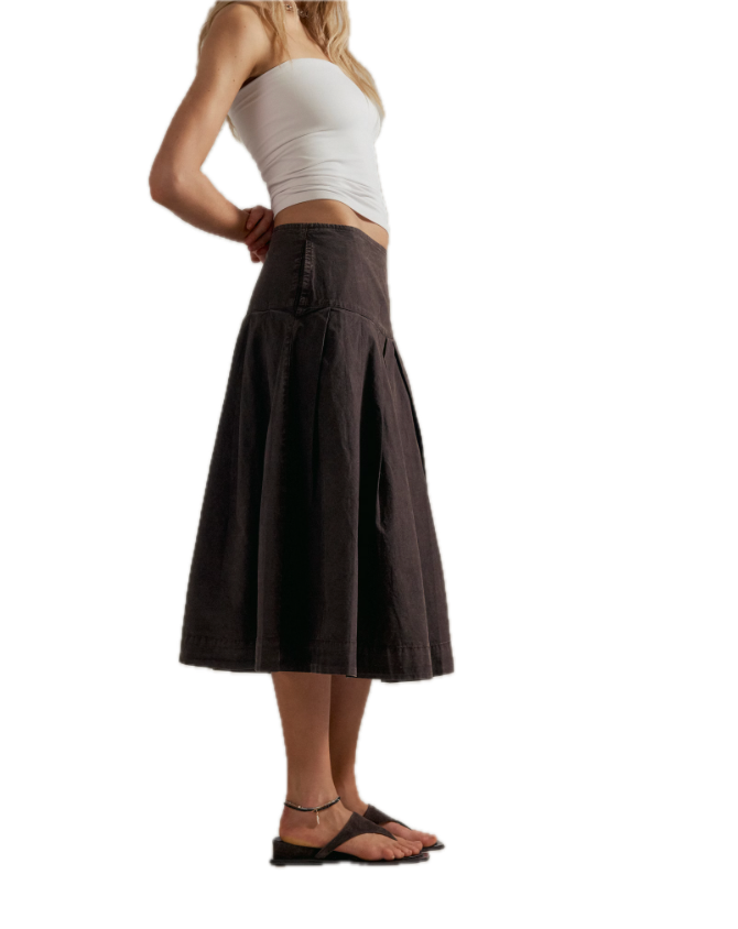 Skipper Pleated Chino Midi Skirt