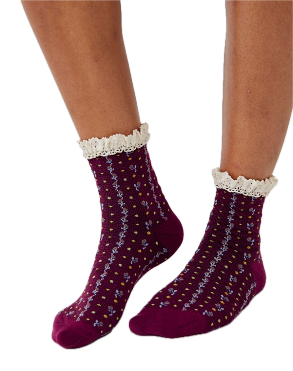 Rosebud Waffle Knit Ankle Socks
