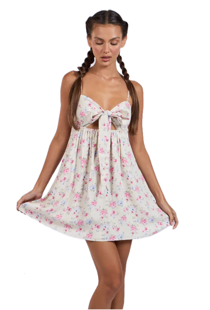 Floral Tie Front Mini Dress