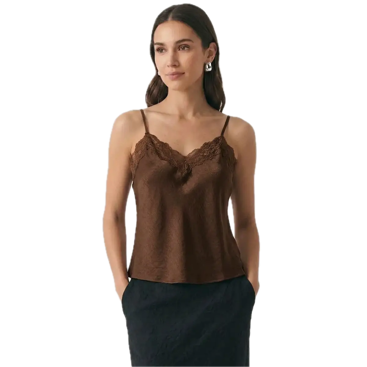 Classic Satin V-Neck Lace Trim Cami