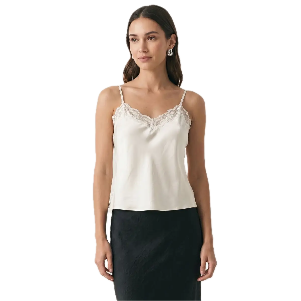 Classic Satin V-Neck Lace Trim Cami