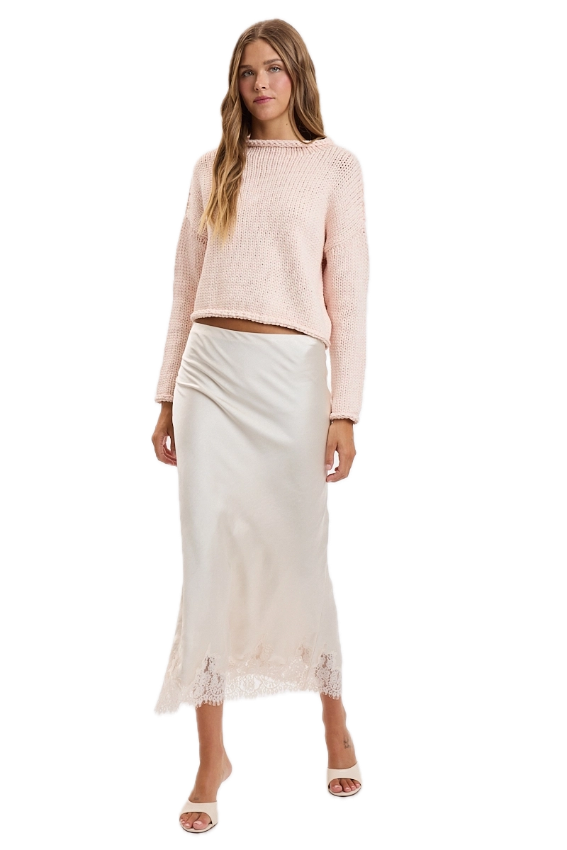 Soft Rolled Boat Neck Knit Sweater