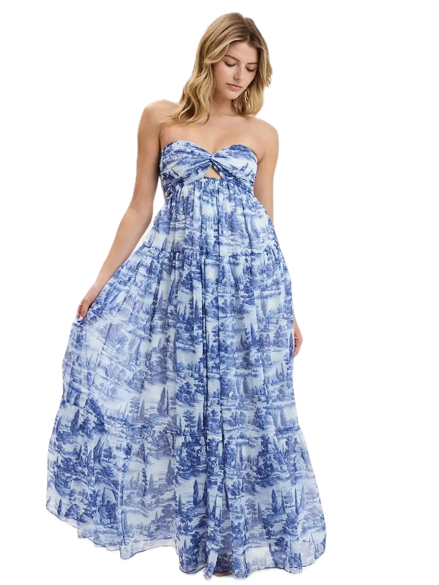 Forest Twisted Ruched Maxi Dress