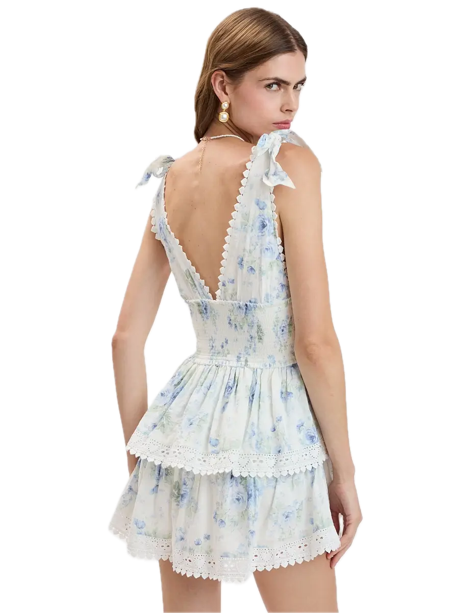 Printed Tie Strap Layered Mini Dress