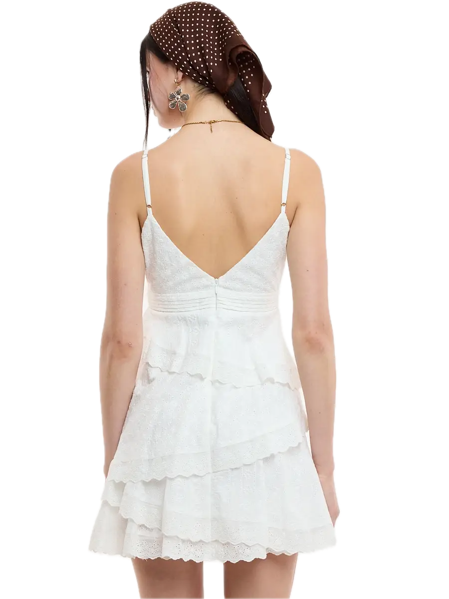 Eyelet Asymmetric Tiered Mini Dress