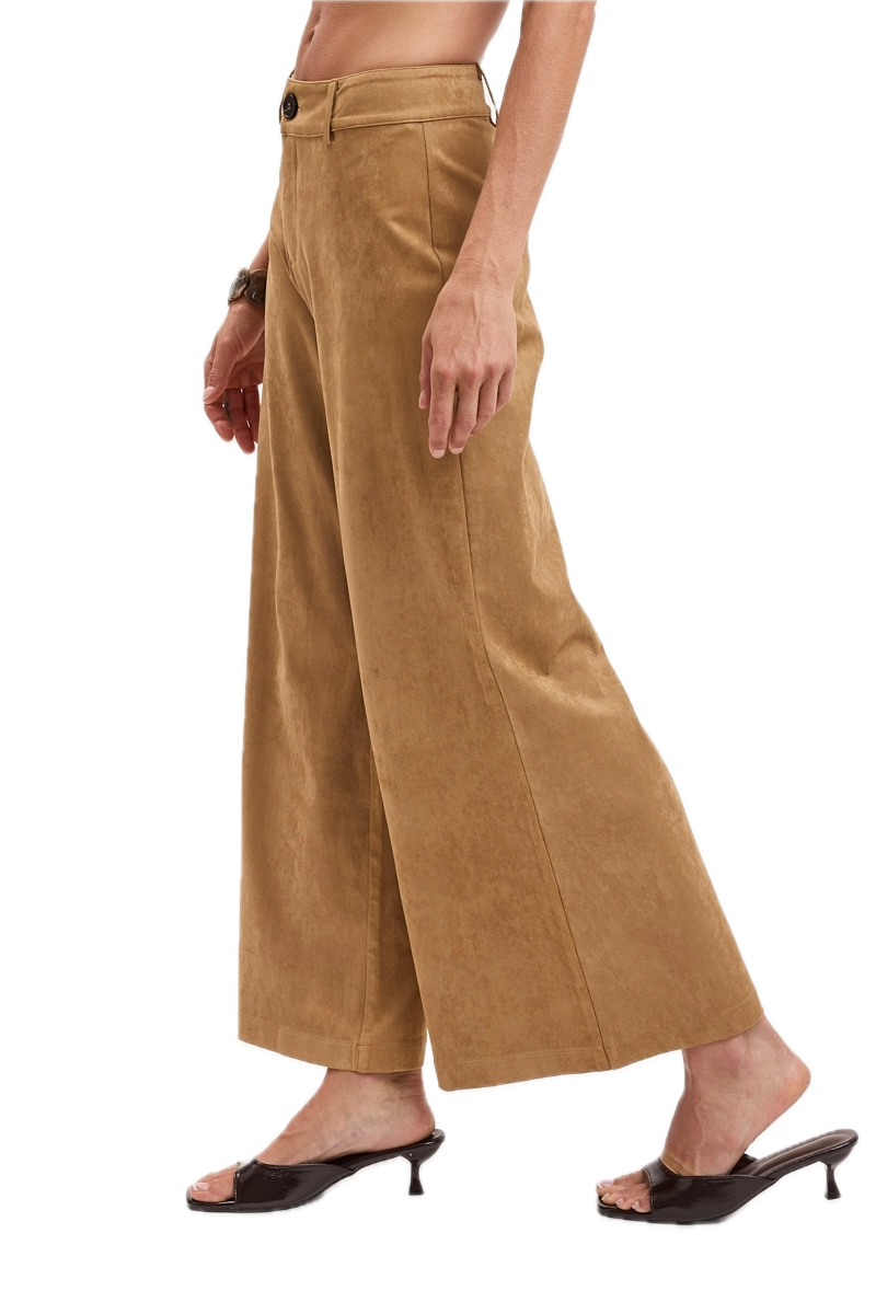 Suede Solid Color Mid-Rise Long Flare Pants