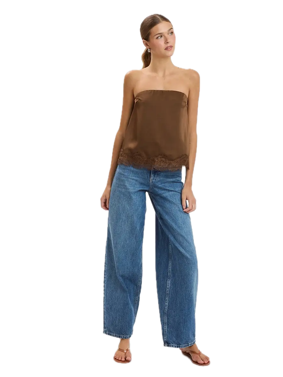 Soft Color Satin Scallop Lace Down Tube Top