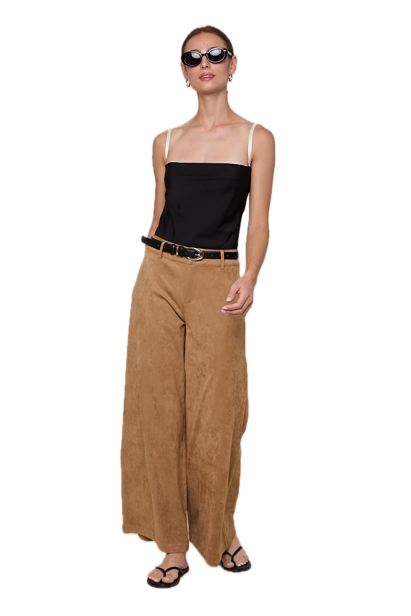 Suede Mid-Rise Long Flare Pants