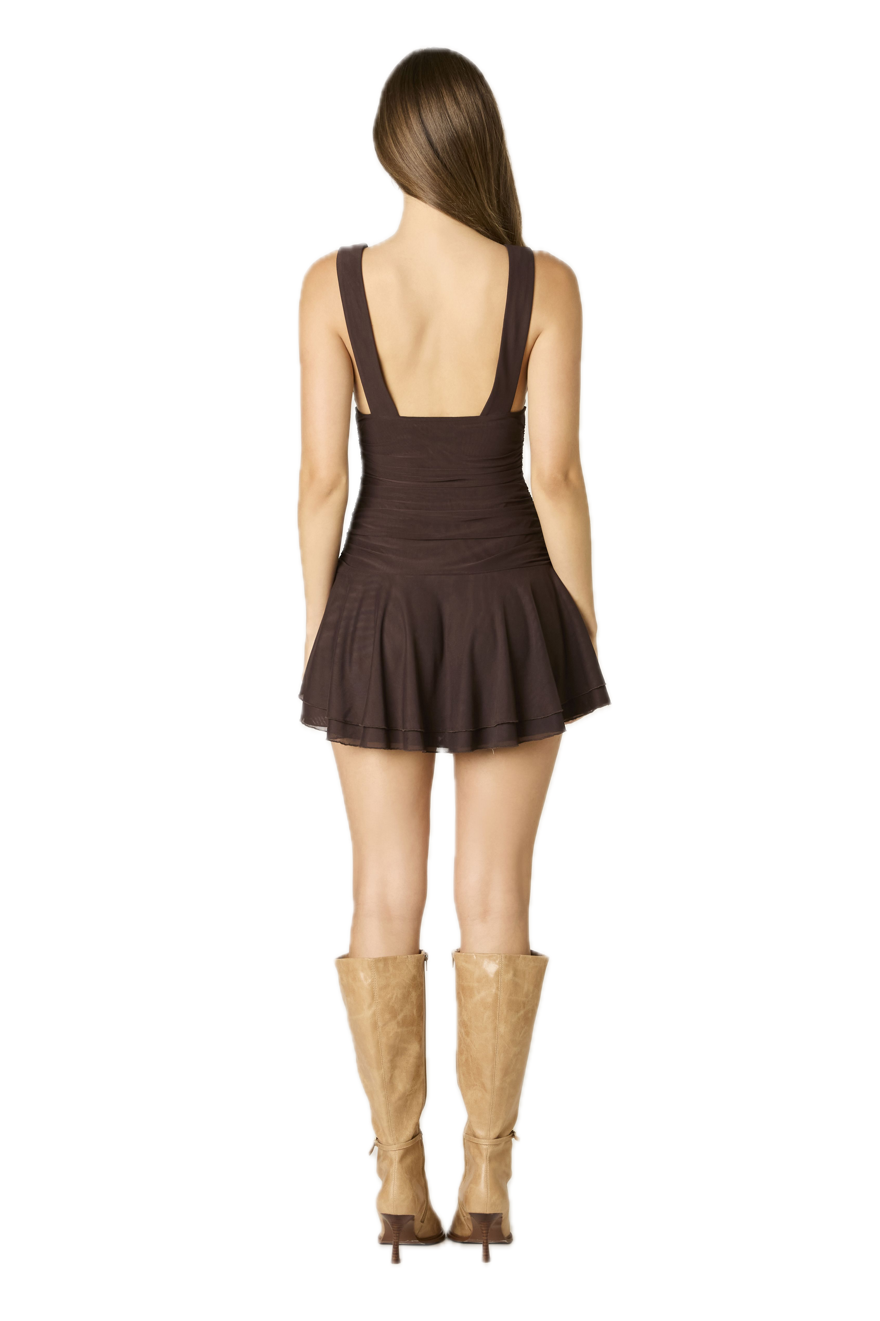Mesh Plunge Mini Dress