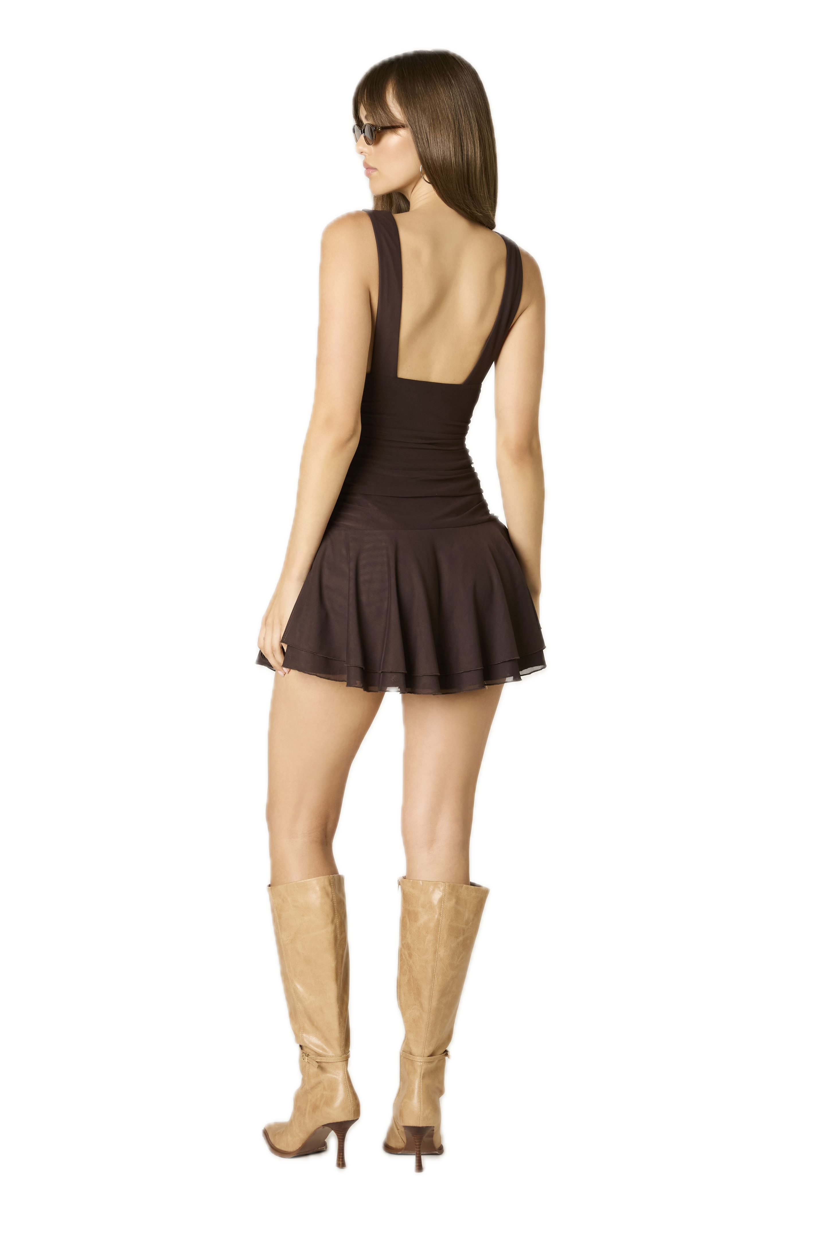 Mesh Plunge Mini Dress