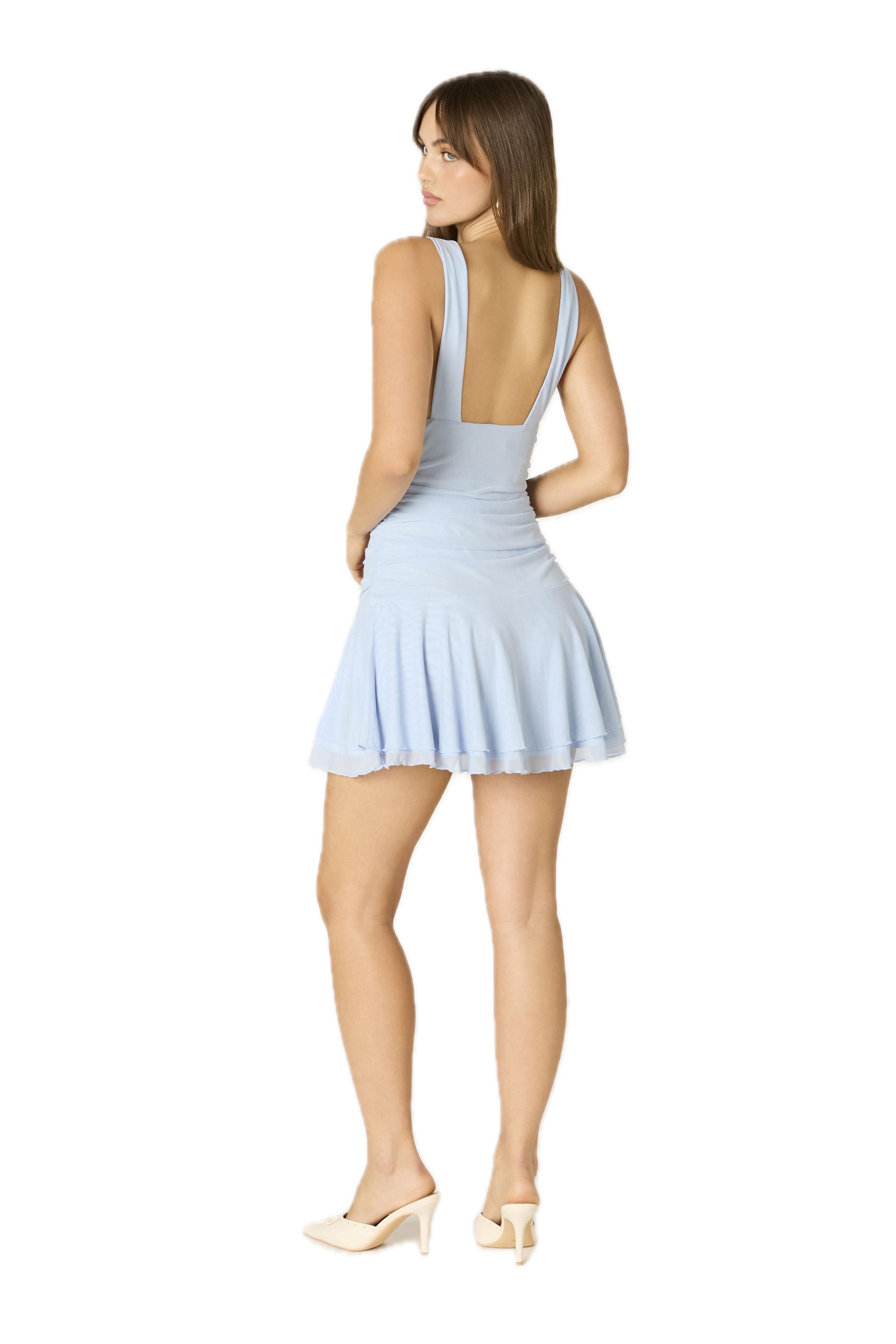Mesh Plunge Mini Dress