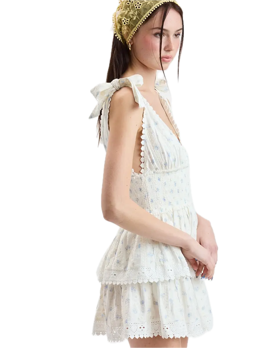 Printed Tie Strap Layered Mini Dress