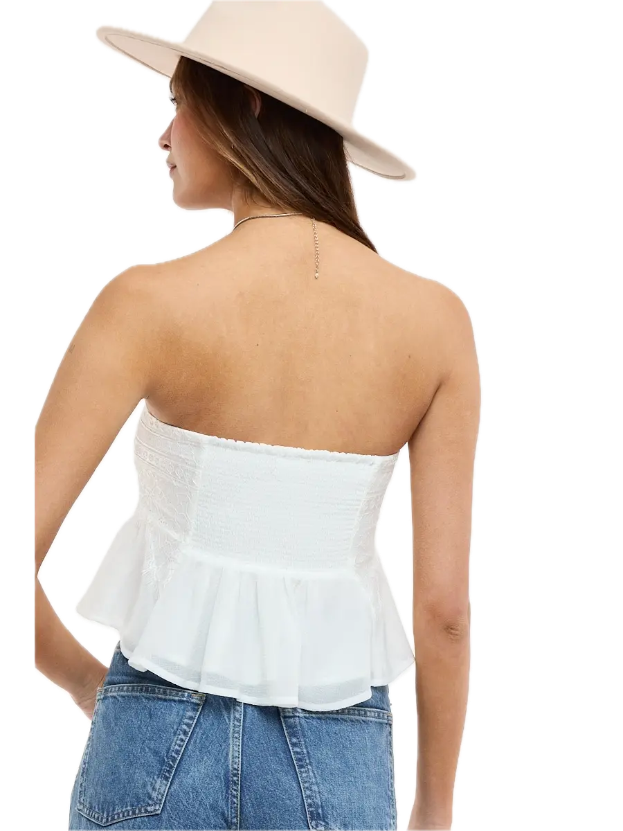 Floral Lace Ruffle Tube Crop Top