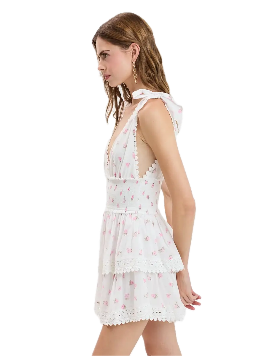Printed Tie Strap Layered Mini Dress