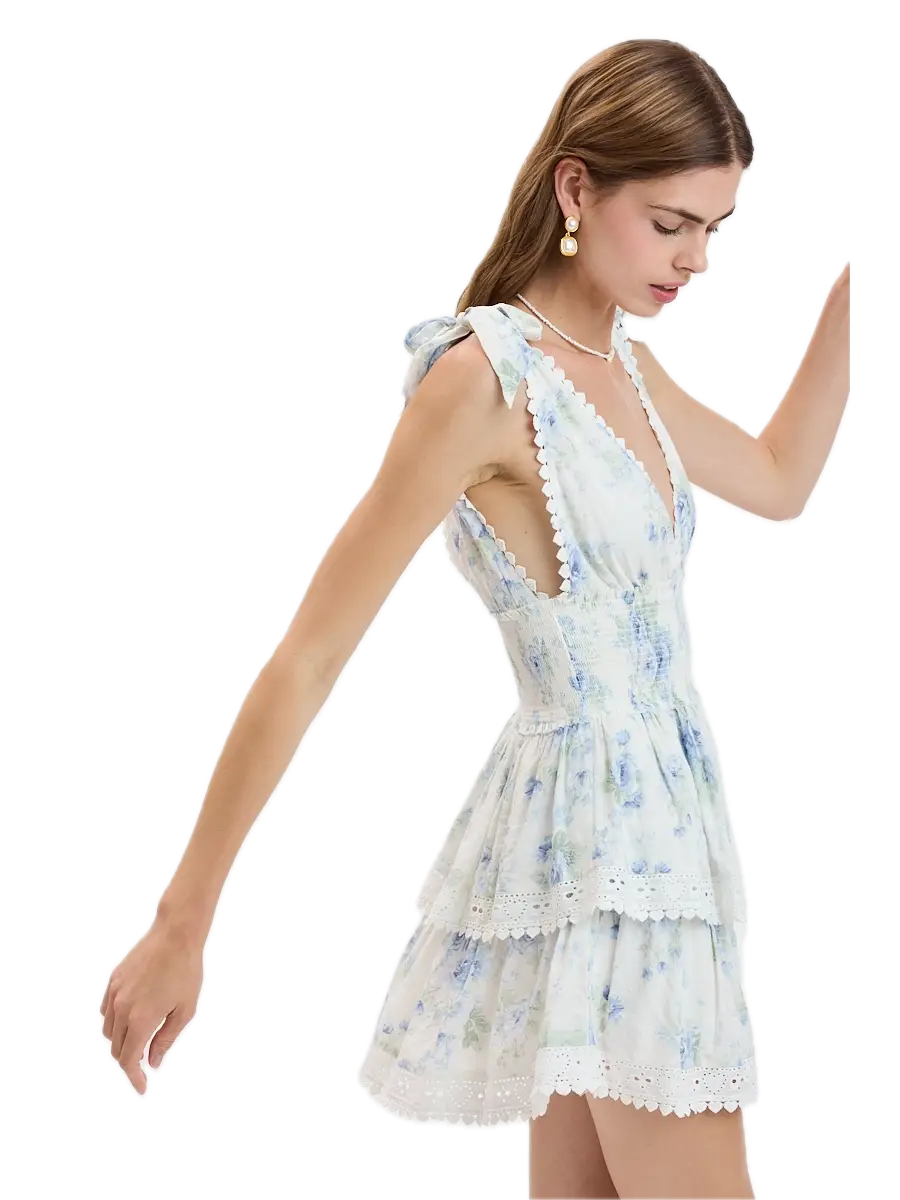 Printed Tie Strap Layered Mini Dress