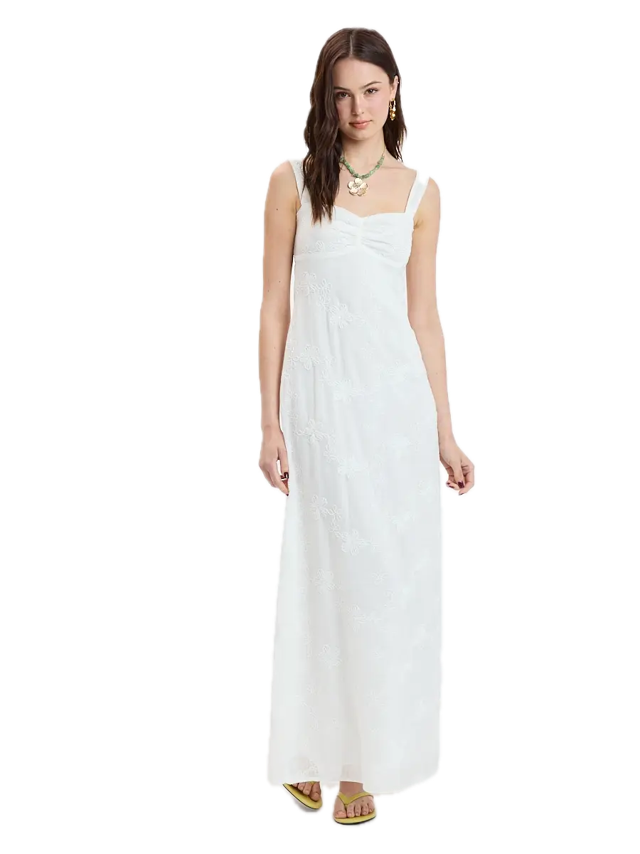 Floral Embroidered Open Tie Maxi Dress