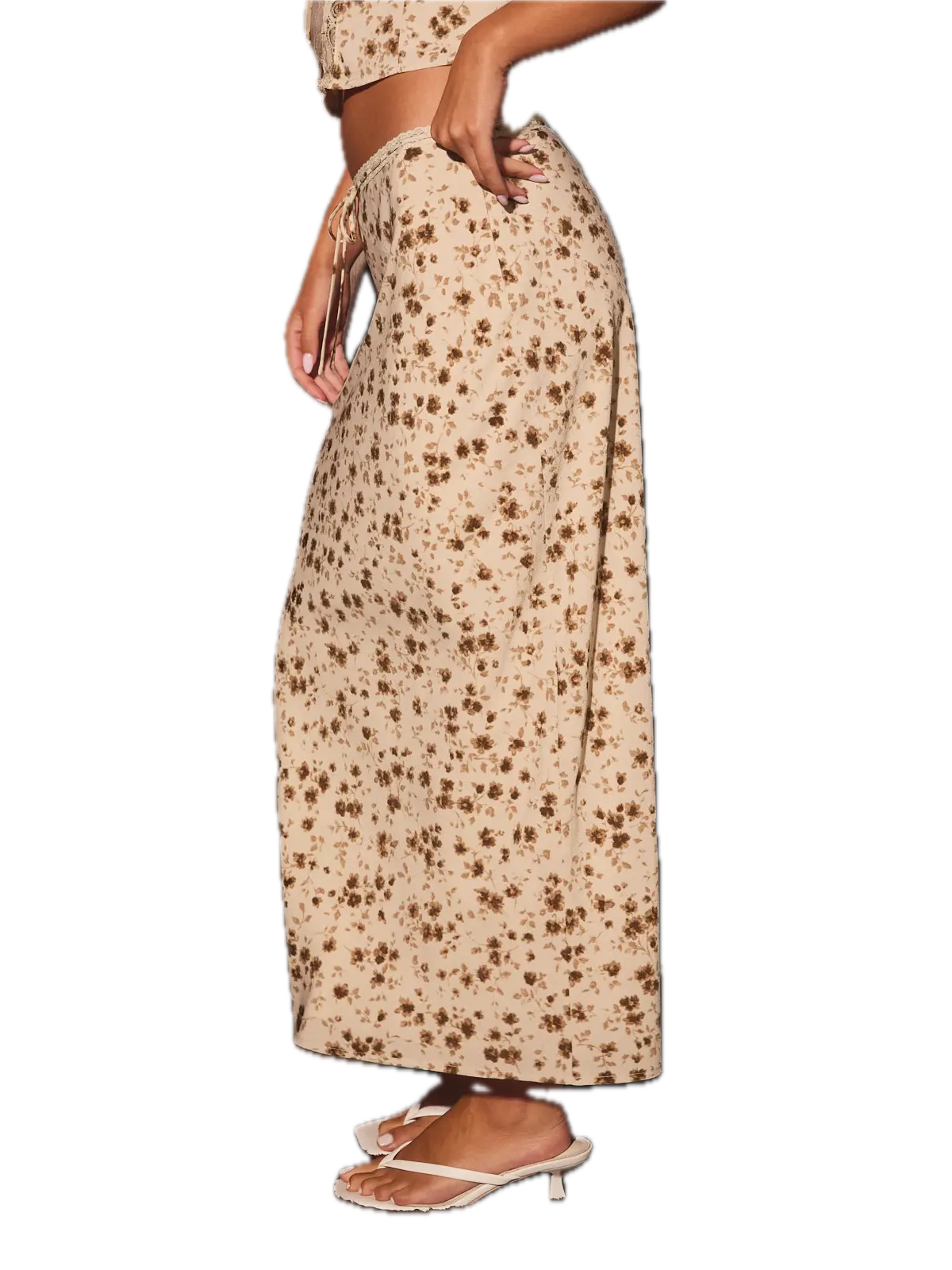Mid Waisted Lace Trim Detail Midi Skirt