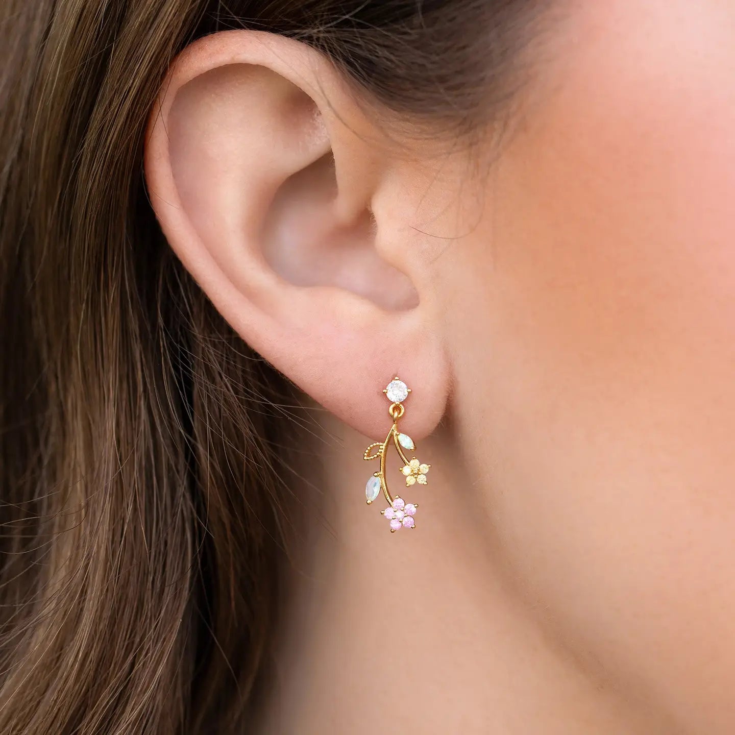 Flower Stem Dangle Earrings