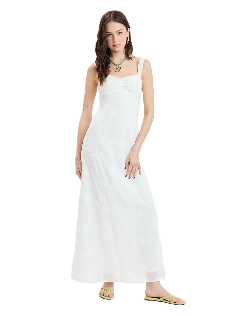 Floral Embroidered Open Tie Maxi Dress