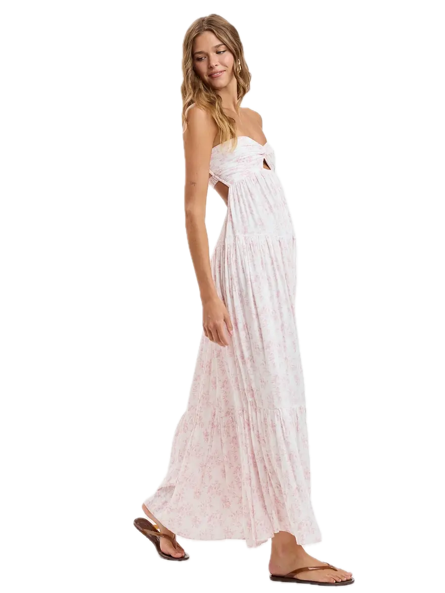 Pale Floral Twisted Ruched Bust Maxi Dress