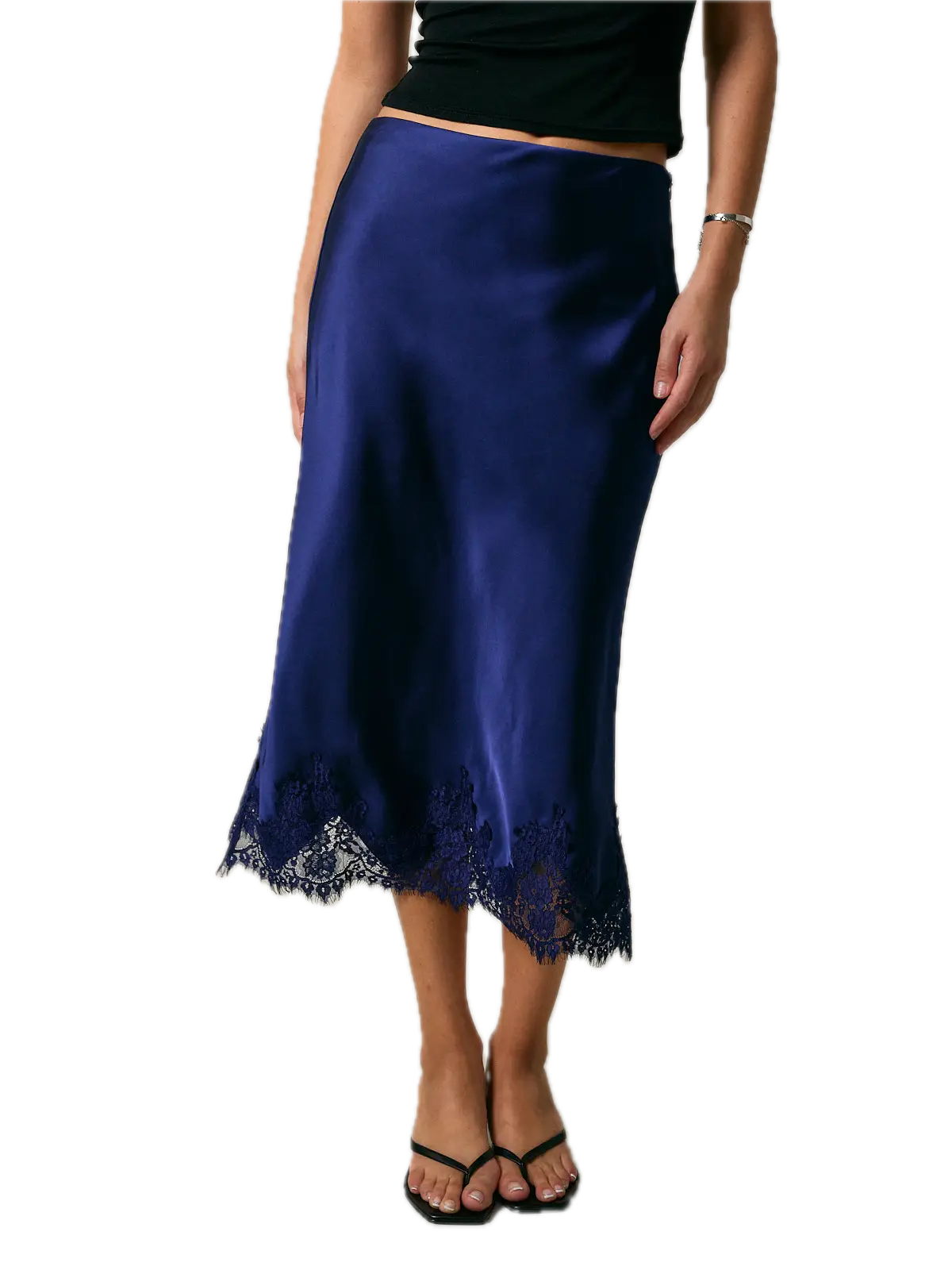 Lace Trim Bias Cut Midi Skirt