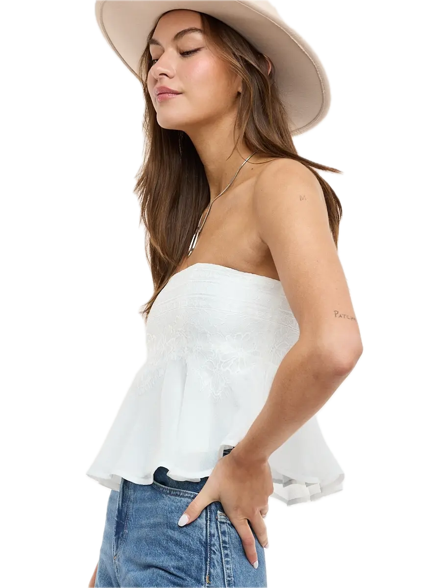 Floral Lace Ruffle Tube Crop Top
