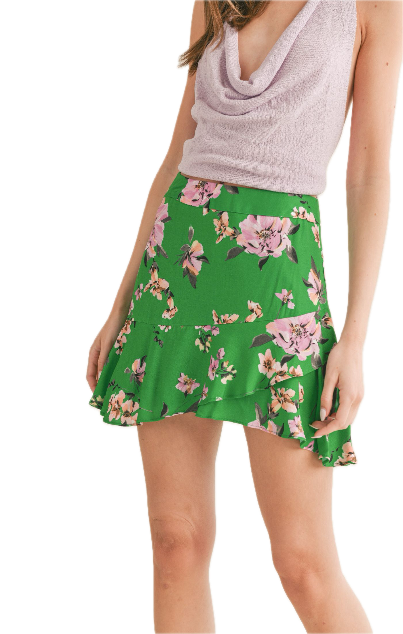 Greener Side Ruffled Mini Skirt